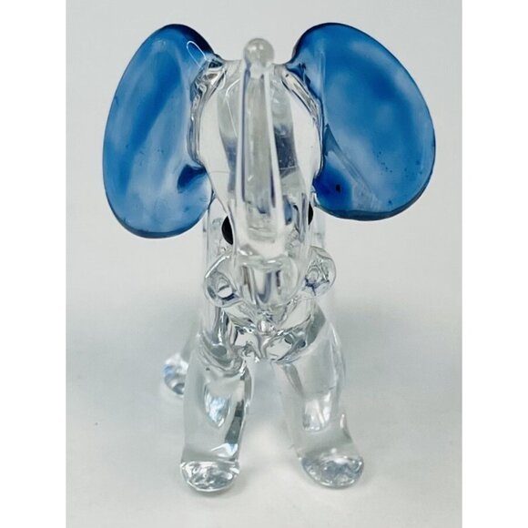 VTG Miniature 2" Handblown Glass Clear & Blue ELEPHANT Figurine Trunk Raised EUC - Picture 3 of 5